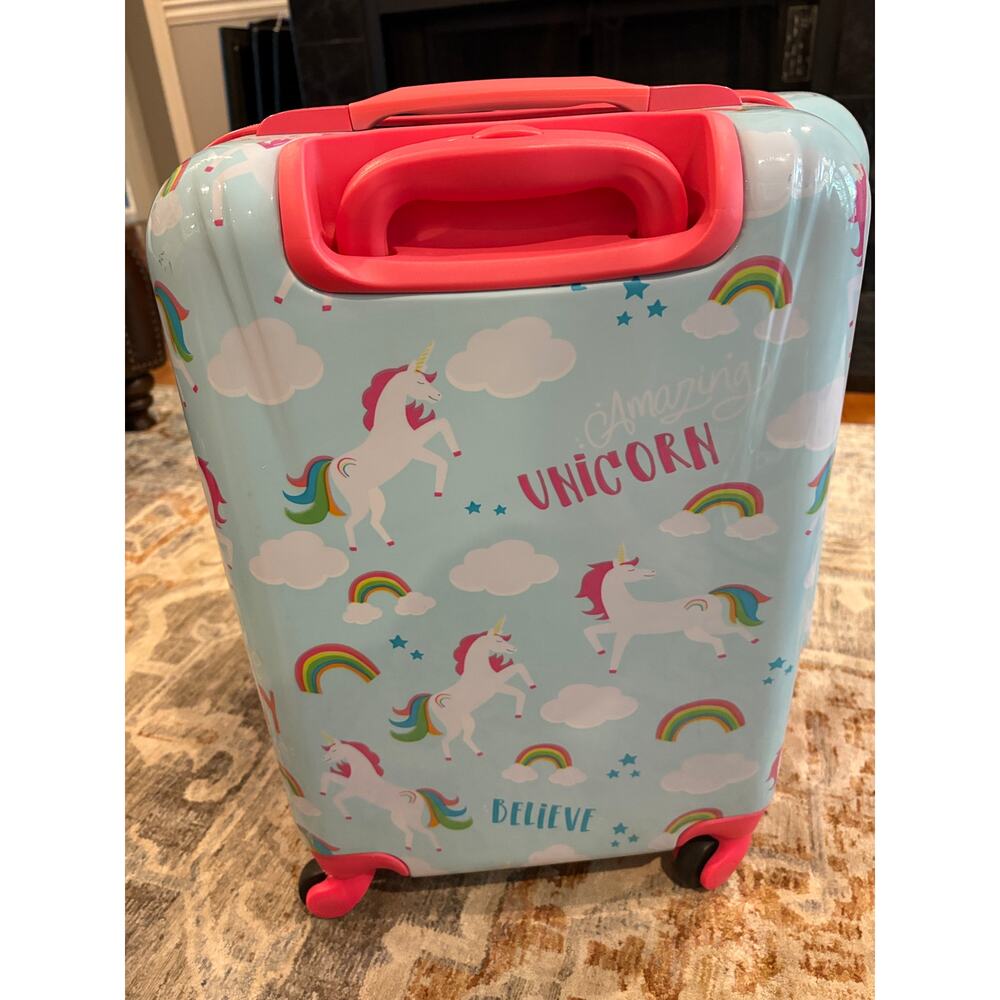 Kids Unicorn Carry On Luggage Hard Shell Spinner Suitcase Pink Blue 16 Inch - Picture 4 of 9